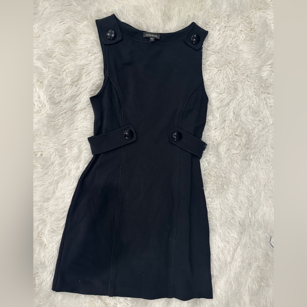 Bebe black sleeveless dresss with buttons & belt| Size small